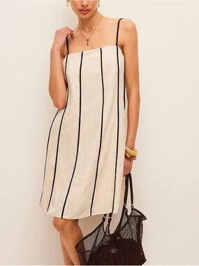 Commense Linen Blend Contrast Stripe Mini Dress Coastal Chic Neutral Summer